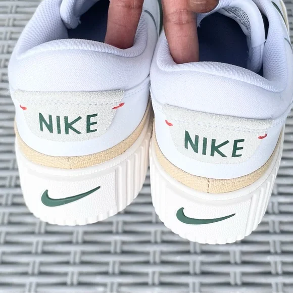 Nike White Leather Sneakers with Green and Tan Accents - Picture 4 of 5